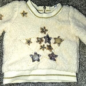 Cream soft fur gold sequin stars sweater toddler girl baby